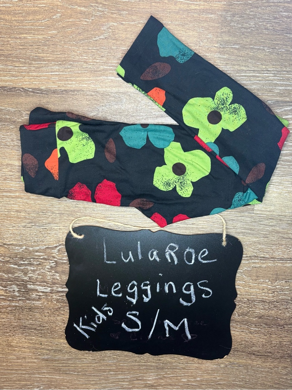 LuLaRoe Kids Black Leggings with Green, Teal, Red & Orange Floral Print